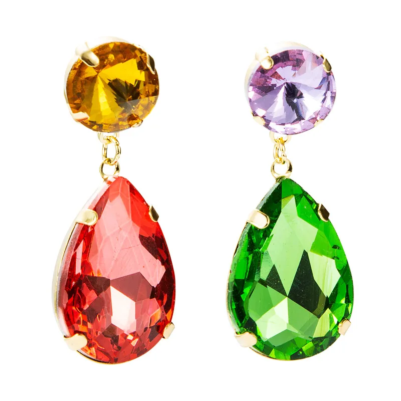 Fashion rhinestone earring red ruby gemstone western green stone funky earring jewelry for women 2023 aretes de mujer moda plata