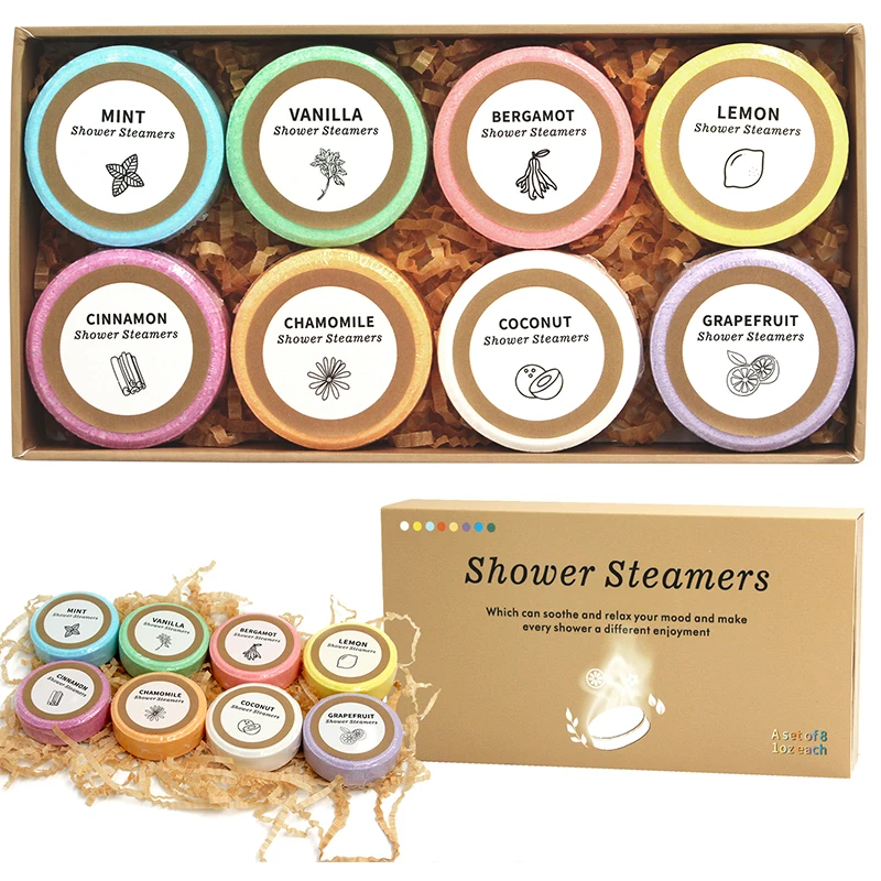 Muran oem Eco-friendly Package lavender Shower Steamers Tablets Set 8pcs Fatigue Relief Essent Oil Aromatherapy Shower Steamers