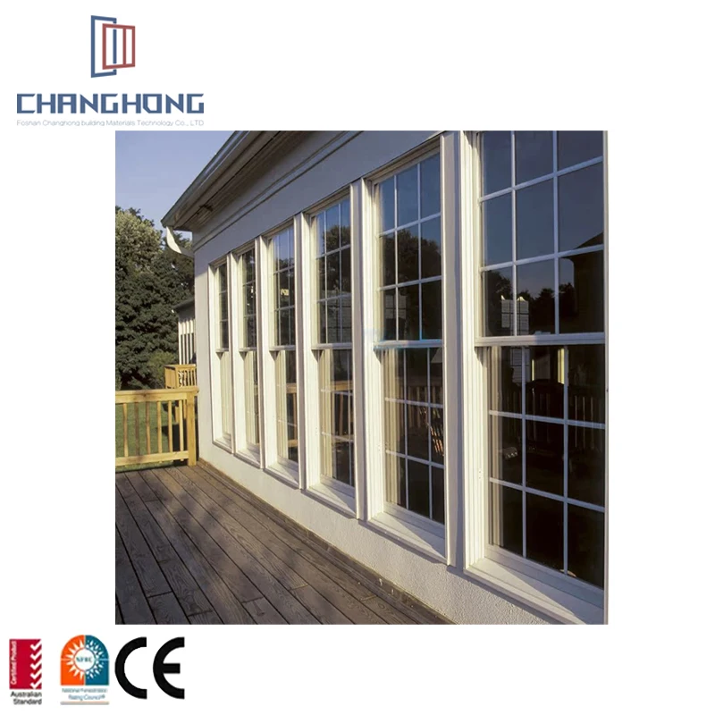 CHANGHONG Tempered Glass Single-hung Windows Vertical Slide Window UPVC Windows PVC Glass Windows