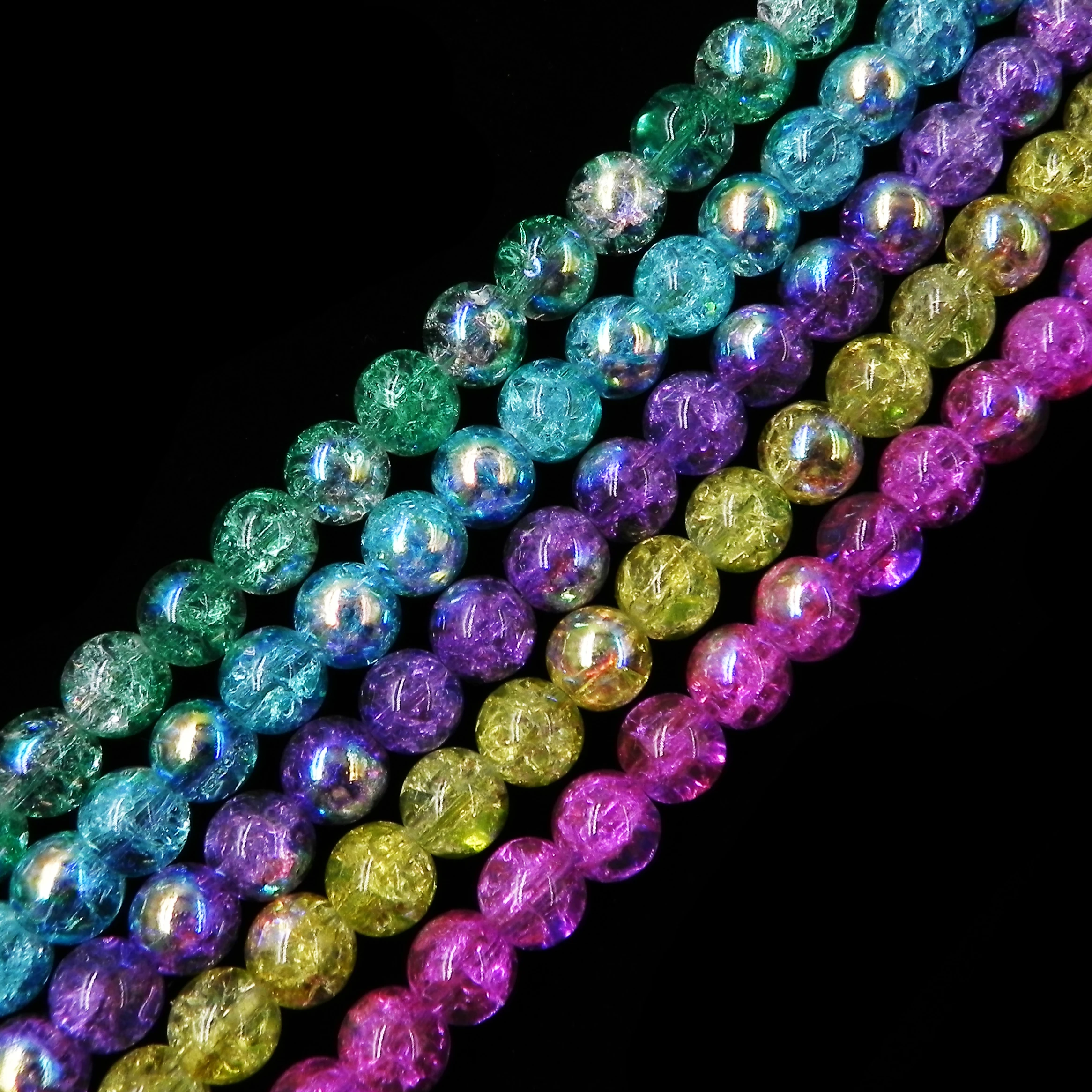 stock for sale  8mm 10mm high reflective glass beads crackle glass beads with AB for jewelry accessories