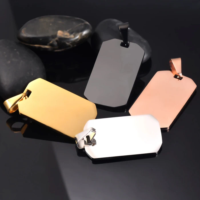 Customized 18K Gold Plated Stainless Steel Mens Dog Tags Pendant Blank Laser Engraved Promotional Jewelry Charm For Engraving