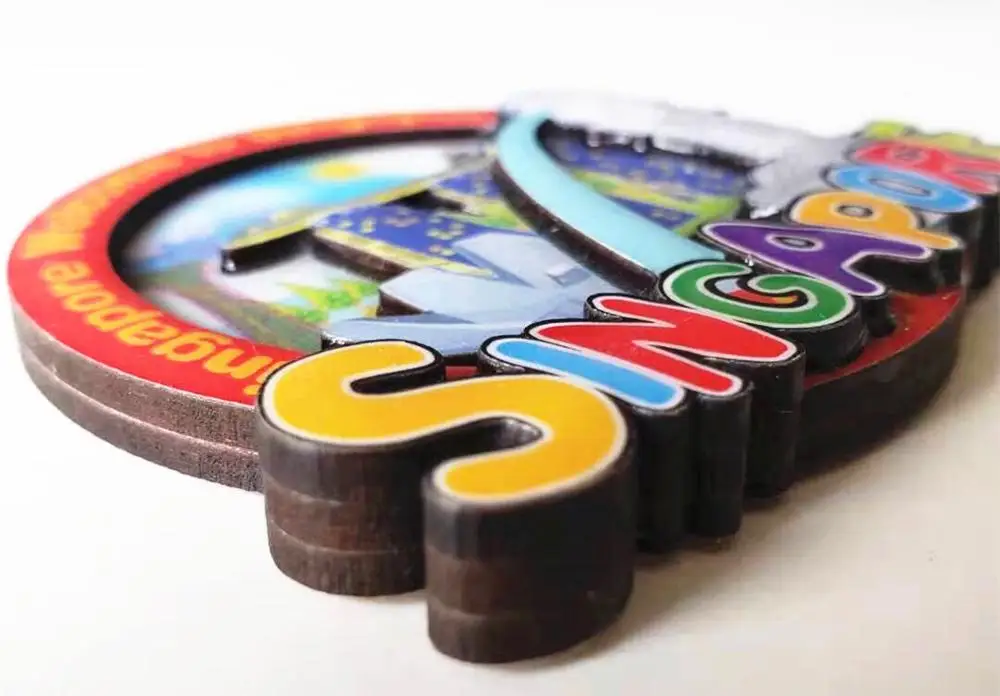 Деревянная двухслойная доска с лазерной резкой, 3D магнит на холодильник, сувенир, Сингапур, магнит на холодильник