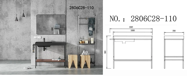 Customized Solid Surface Artificial Stone Wash Hand Basin Elegance Black Washbasin Bathroom Sink With Standing Legs