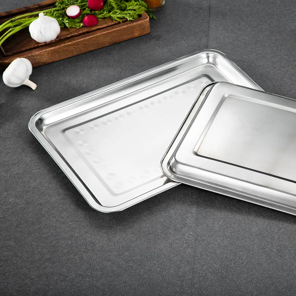 Factory supplier bulk food container serving trays stainless steel silver metal plate food serving tray