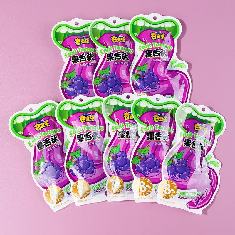 2022 New Arrival Wholesale Custom Fruity Sweet Sour Grape Funny Tongue Jelly Candy