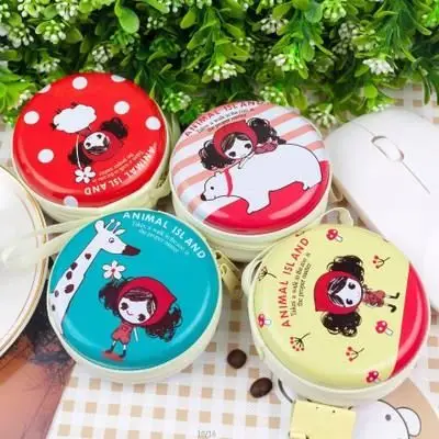 Promotional GIFT Mini portable cartoon multi-color tinplate earphone bag coin purse