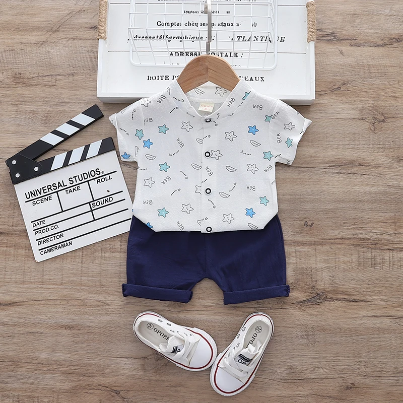 2021 The summer latest boys clothing sets cartoon pattern  Indonesia kids designers clothes summer Boy Short-Sleeved shirt set