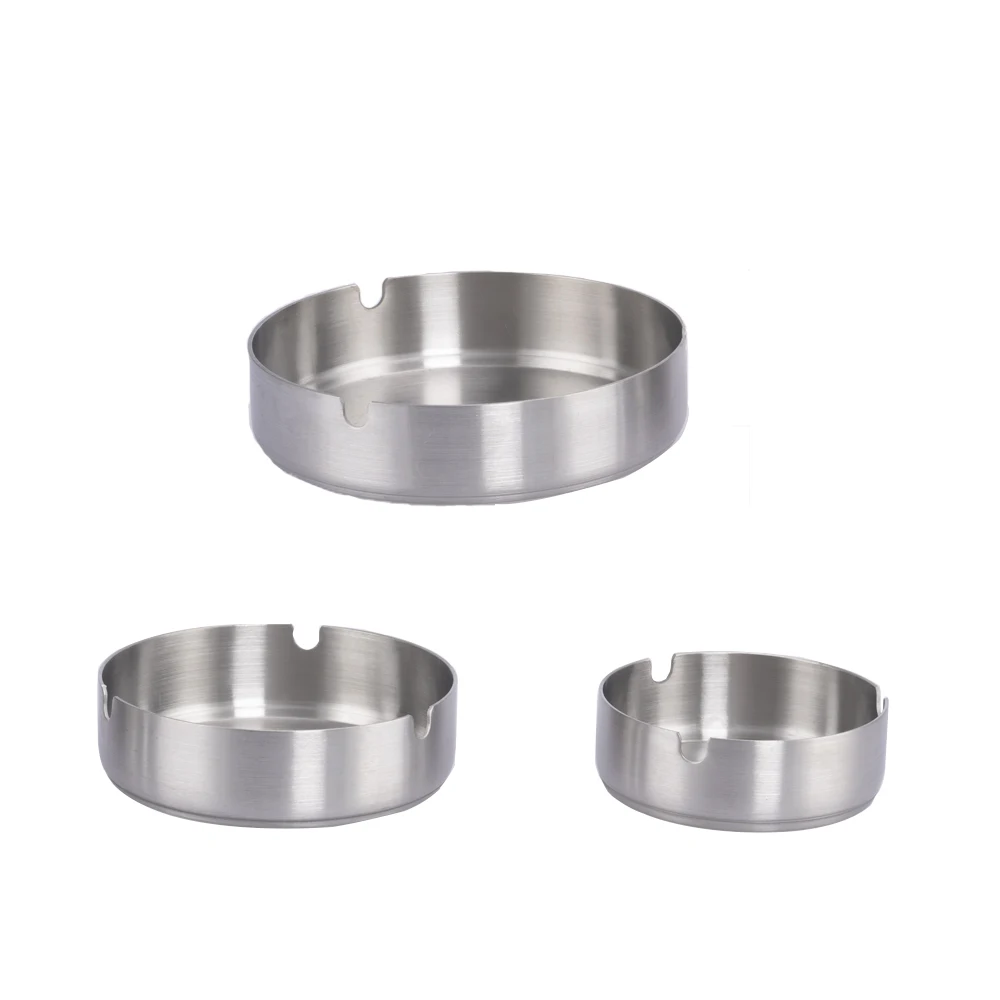 Round Stainless Steel D80 mm Cigarette Ashtray Portable Tabletop Silver Metal Ash Tray for Smoker Fly Ash Proof Home Decoration