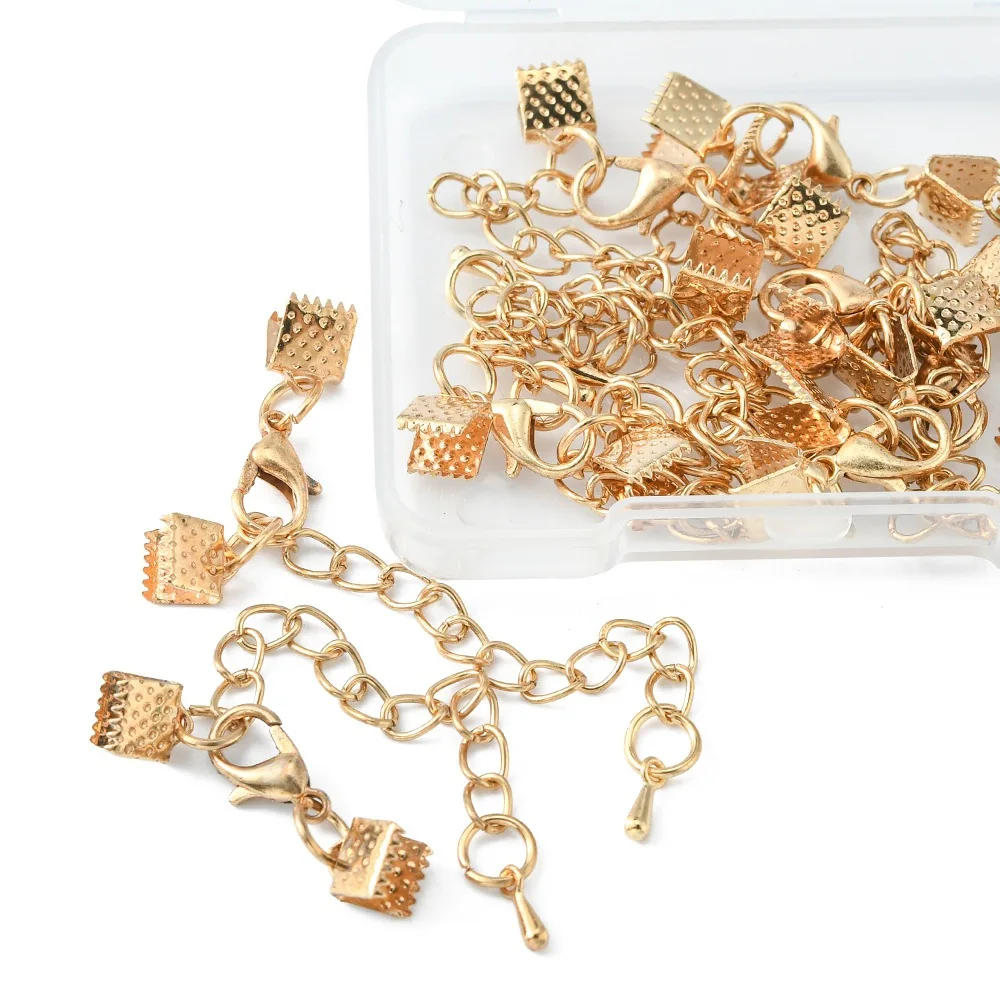 Rawmand 10 pcs Extender Chains With Lobster Claw Clasps and Ribbon Ends and Chains End Tails Clasps for Jewelry DIY Making