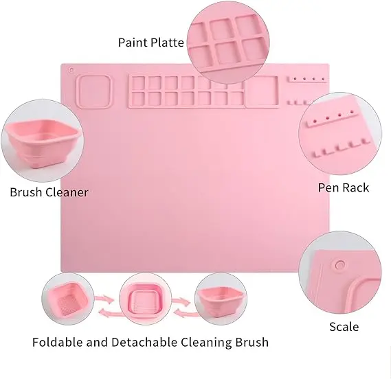 Hot Sale Food Grade BPA Free Rubber Artist Mat Reusable Healthy Tidy Painting Mat Silicone Artist Mat