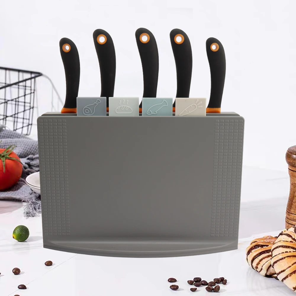 KITCHENCARE Stainless Steel 5 Piece Knives Set Plastic Color Coded Chopping Cutting Board with Holder