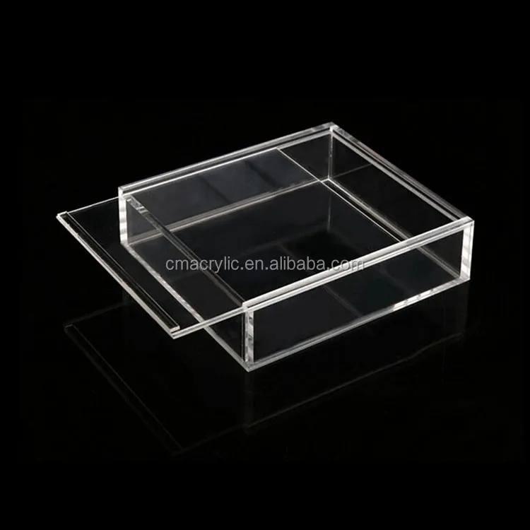 Custom Acrylic box clear acrylic display case 5side box with sliding lid storage slidw base plexiglass acrylic cube box