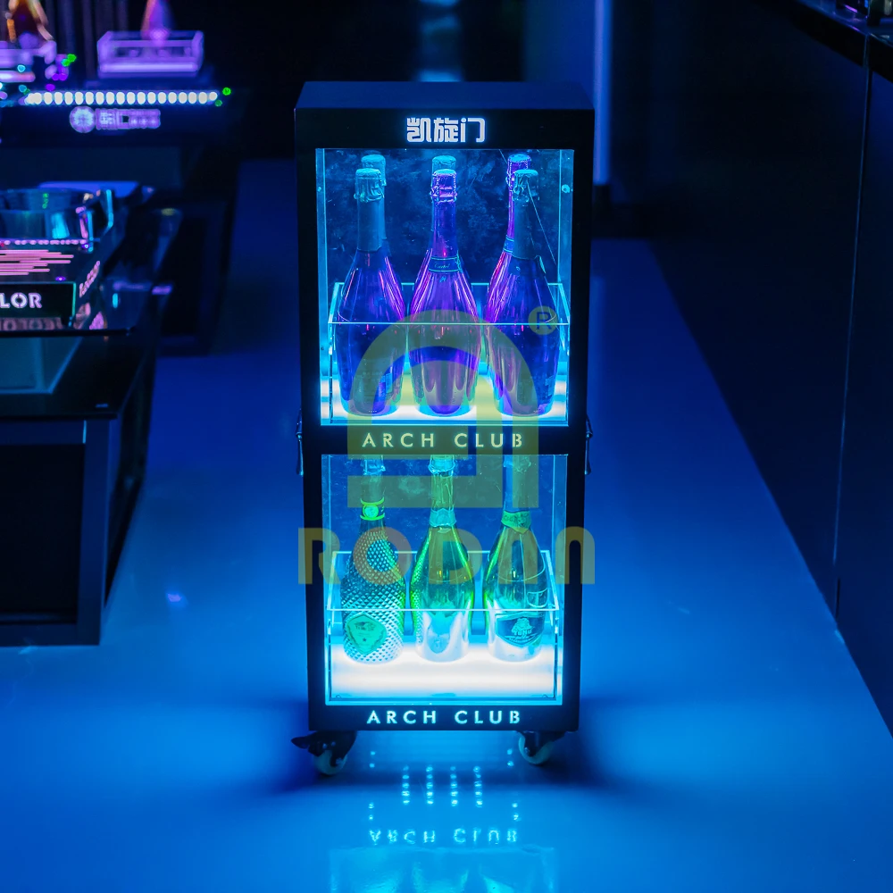 Rodnn Three Tiers Champagne Bottle Display Racks LED Cabinet small