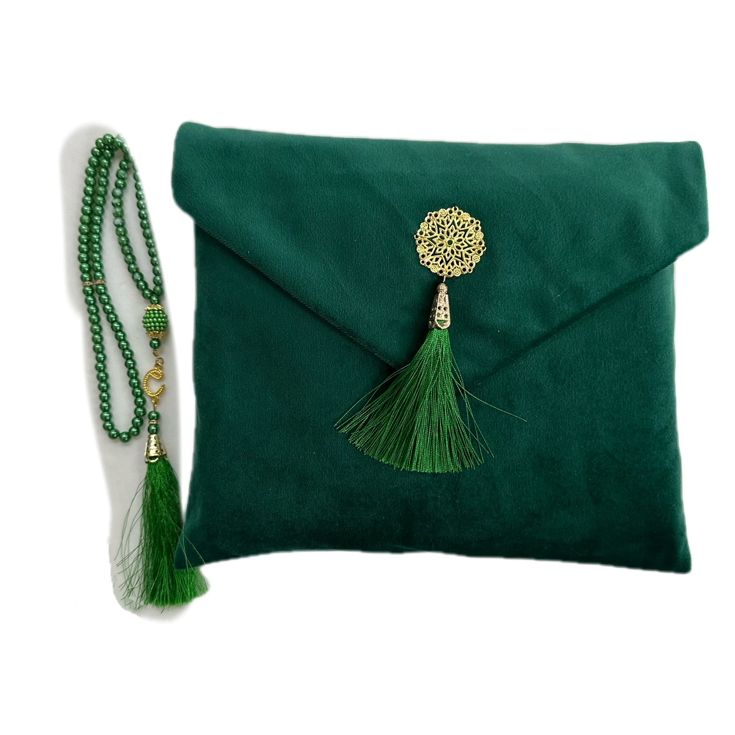 Portable Luxury Design Turkish Velvet Prayer Rug Travel Soft Plush Carpet for Men and Women Ramadan