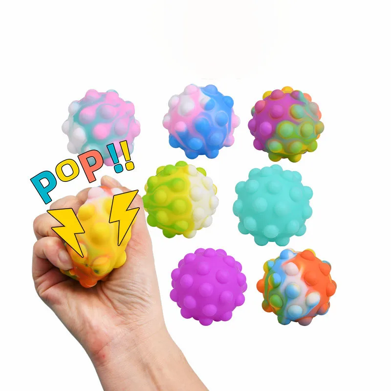 Durable soft silicone colorful decompression 6cm ball 3d press washable ball round children pinch bubble ball opp bag package