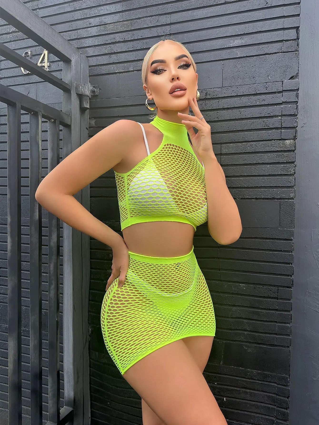 Fashion Women Sexy Lingerie Female Perspective Hollow Out Net Clothes Sleepwear Uniform Tops Hip Pack Skirt Sets