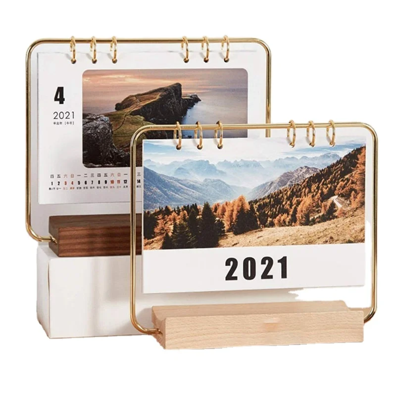 9.2x2.3x7.8 inches 2022 Scenery Wooden Desk Stand-Up Calendar Planner Wooden Desk Stand-Up