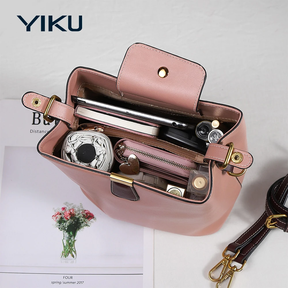 Factory Customized Vintage Pink Cowhide Leather Crossbody Bag Soft Genuine Leather Cross Body Shoulder Bucket Bag for Ladies