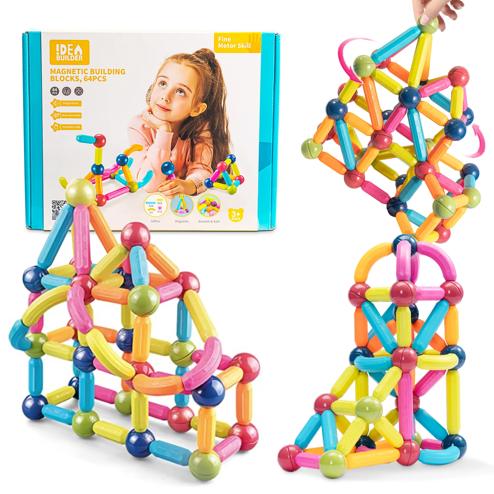 Kids Colorful Magnet Balls Building Block Sets Blocks & Model Building Toys Magnetic Blocks Construction Toy Kids