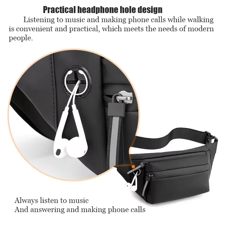 Korea fashion custom men chest pack black cell phone belt bag waterproof sports running bag