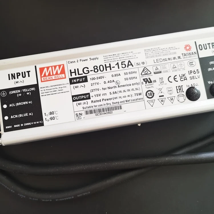 80 Вт класс 2 источник питания HLG-80H-15A IP65 водонепроницаемый постоянный ток + режим напряжения драйвер