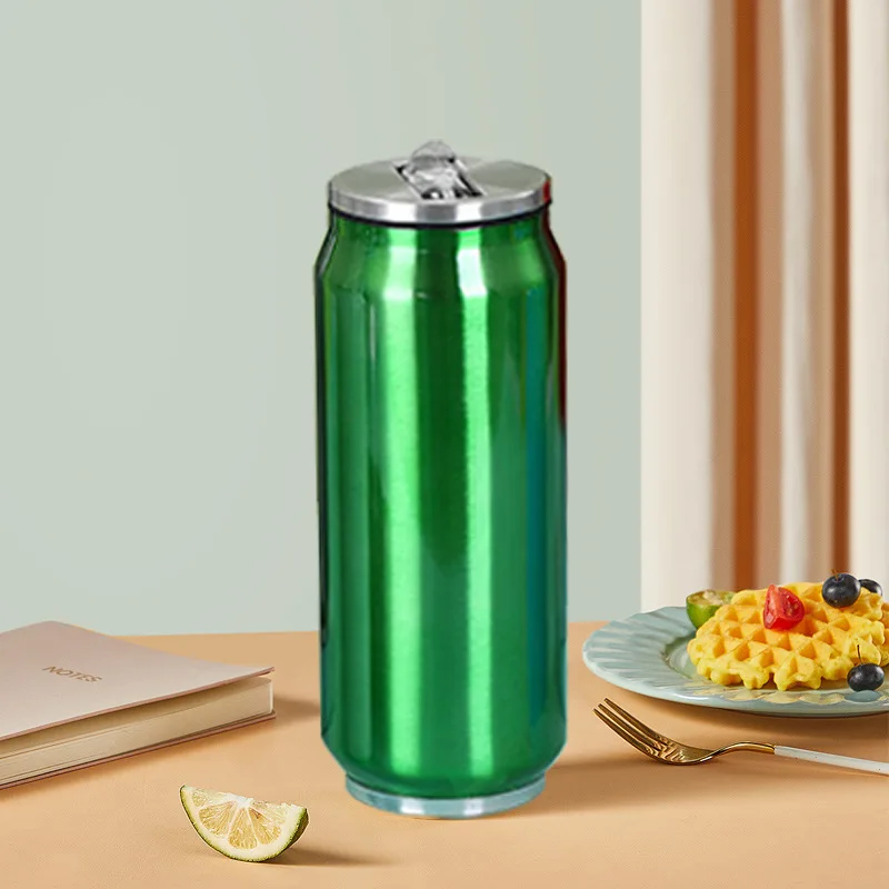 Stainless Steel Double Wall Vacuum 500 ml  Cola Soda Cokes Can Bottle Thermos Water Bottle With Flip Lid And Straw