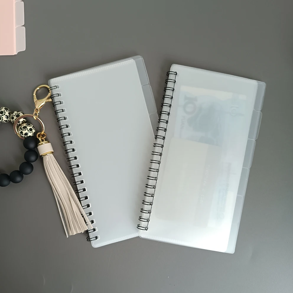 New Fashion Waterproof Portable Finance Bill Organizer Frosted Pocket Budget Planner A6 Sprial Cash Book Budget Book 6 Envelopes