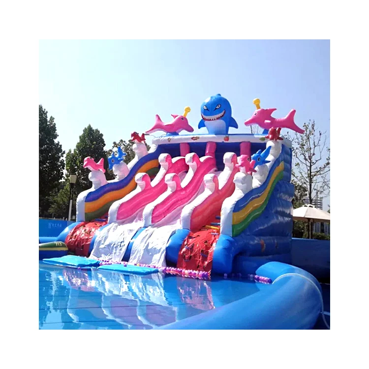 Best-selling shark-shaped water slide inflatable swimming pool  Inflatable amusement commercial water world park facilities