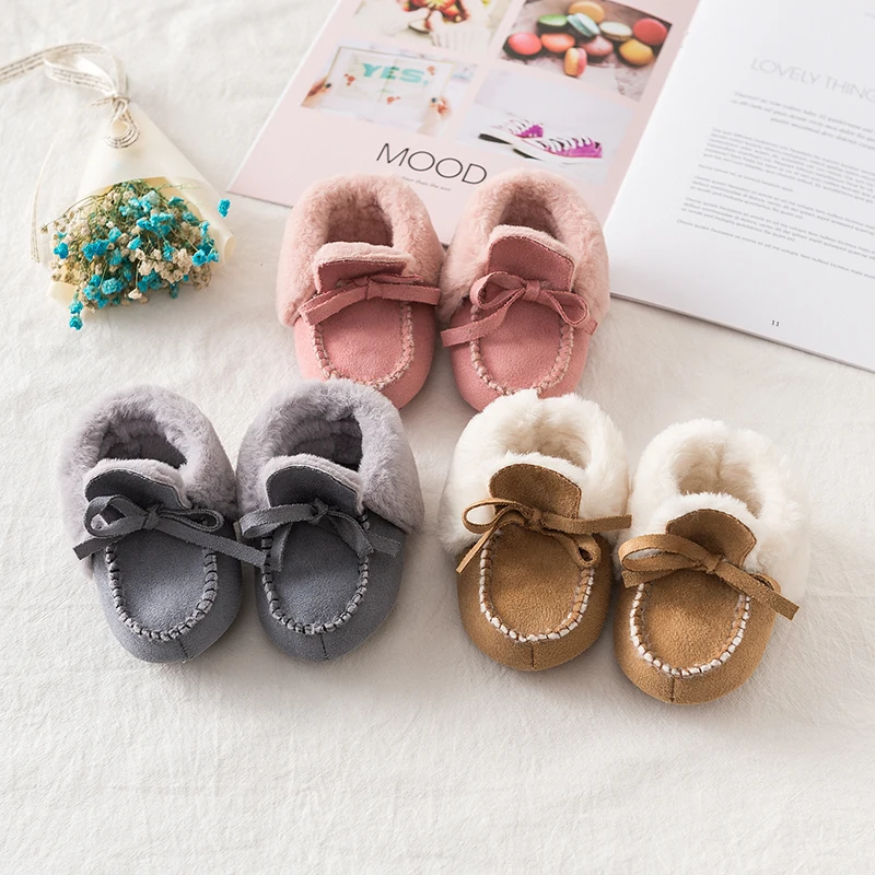 
Winter warm knitted wool baby booties princess baby shoes 2019 soft sole botton snow shoes for first walking 