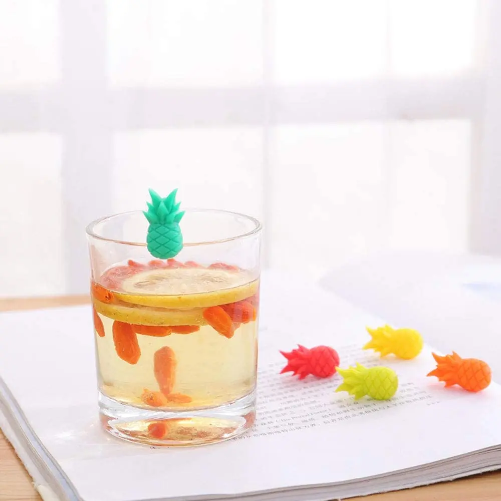 Pineapple Model 6pcs Set Silicone Drink Wine Beer Glass Markers Charms Tags  for Wedding Birthday Halloween Party