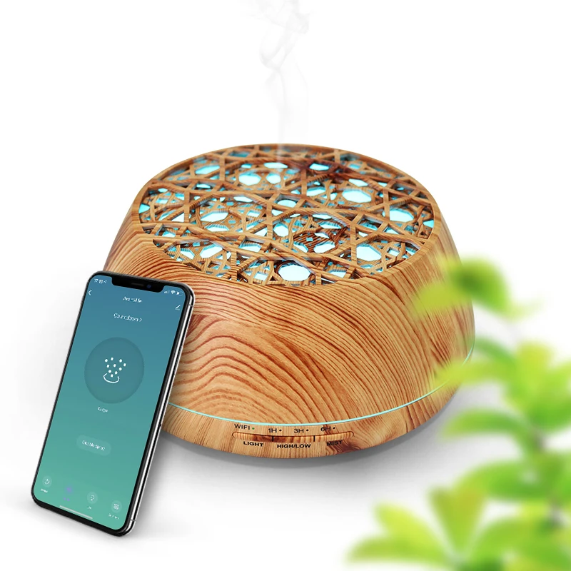 Wood Grain Electric Protabel Tuya Smart WIFI Aroma Diffuser With Bluetooth Speaker And Alexa Voice Control