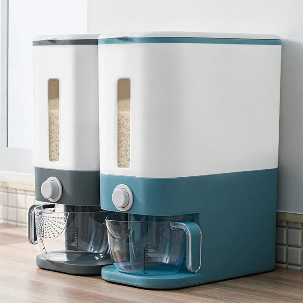 Hot Sale Automatic Rice Dispenser Mounted Dry Food Storage Container Grain Storage Food Dispenser Rice Bucket with Lid