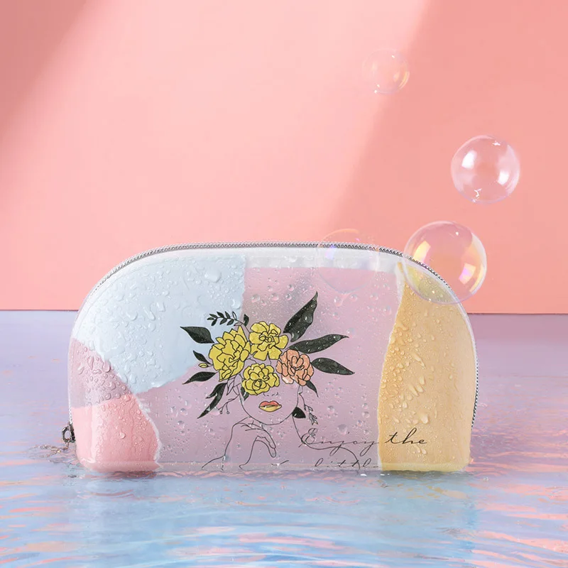 Woman Zipper Cosmetic Bag TPU Girl Character Toiletries Makeup Storage Case Frosted Transparent Travel For Lipstick Cream