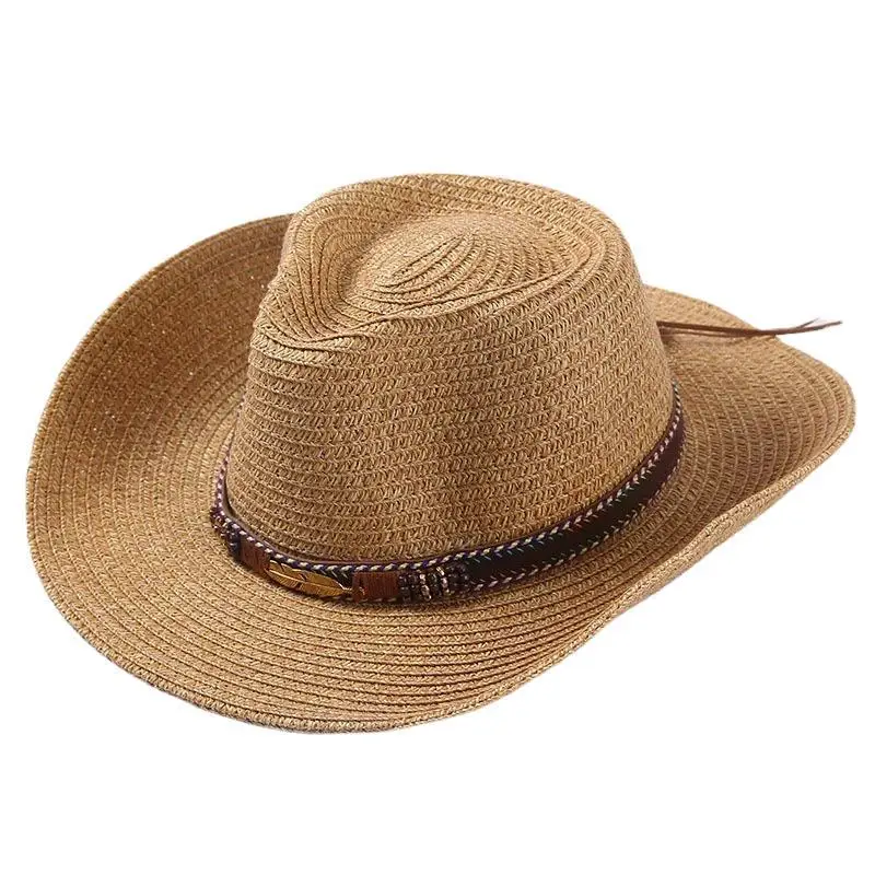 Соломенная шляпа для улицы, дышащий солнцезащитный козырек, складная мужская летняя Панама от солнца, корейский дорожный тренд, бумажная соломенная ковбойская шляпа