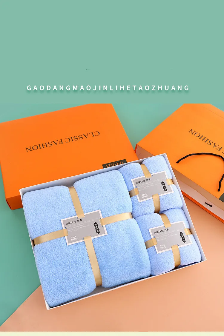 Wholesale Bulk Items Coral Fleece Towel With Box Bath 3 Pieces Towel Gift Set Bath Towel Microfiber Set