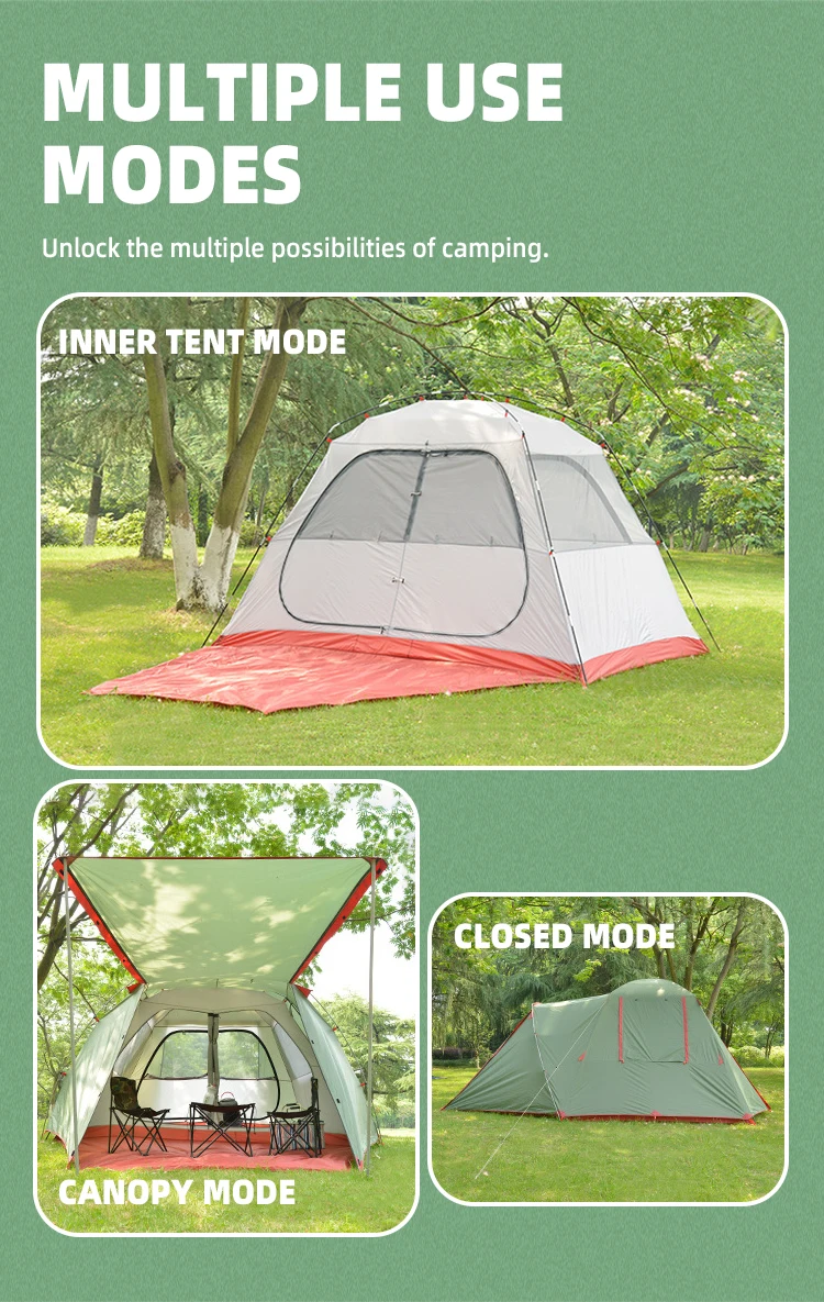 Large Size Double-Layer Outdoor Camping Tent One Bedroom One Living Room Fiberglass Summer Mountain Hikes Polyester Dome Tent