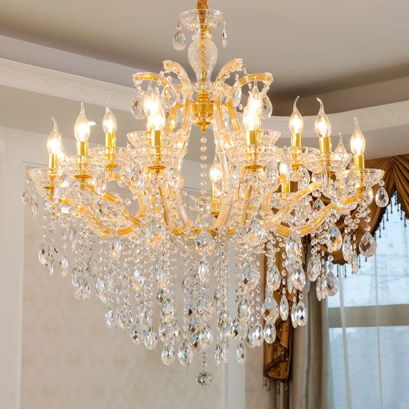 
Hot sell Modern European 18 lamps K9 Maria Theresa Crystal Chandeliers of Living rooms gold Amber clear celling pendant lights  (62247667210)