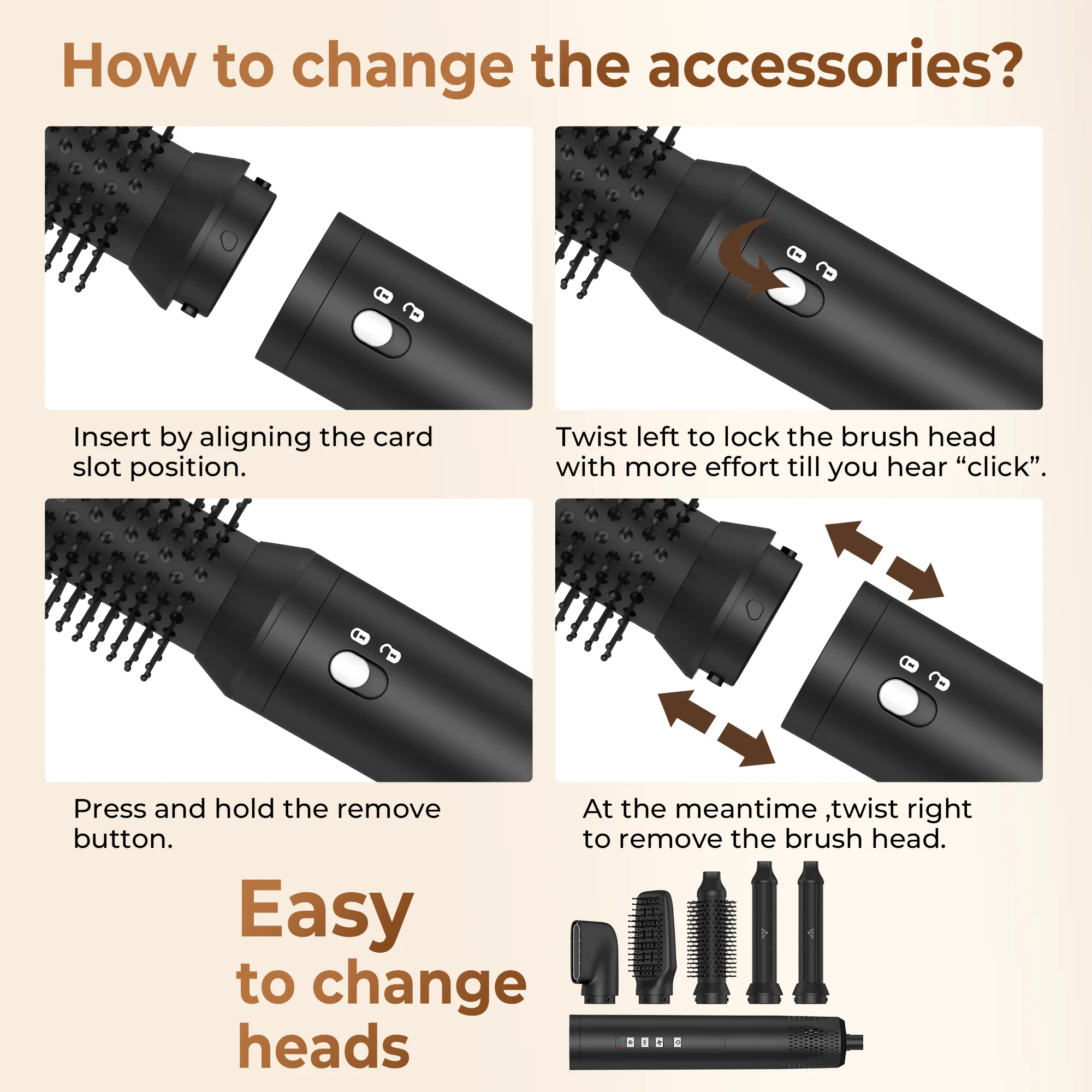 5 in 1 Auto Wrap Curler Styler Volumizer Blow Dryer Comb BLDC High Speed One Step Electric Hair Dryer and Hot Air Brush