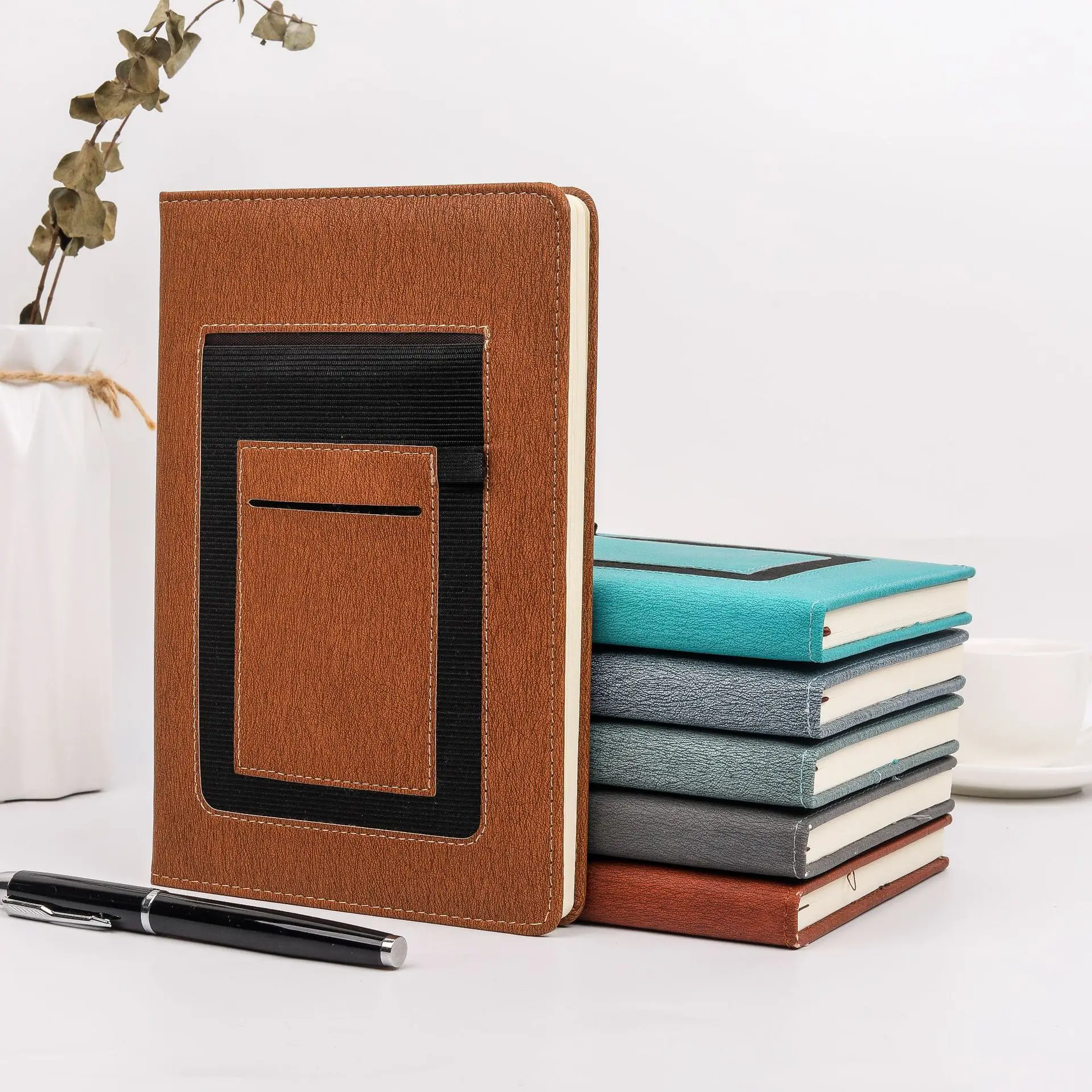 Multifunction office business a5 pu leather journal notebook with pocket