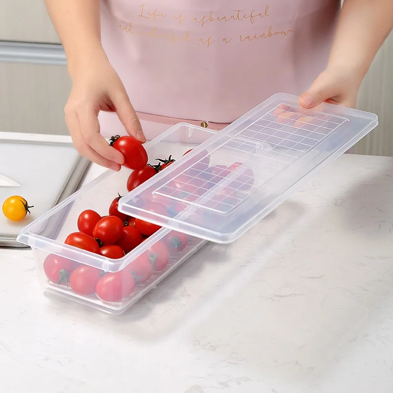 Household rectangle flat fish fruit fresh storage box kitchen organizer transparent plastic refrigerator food container