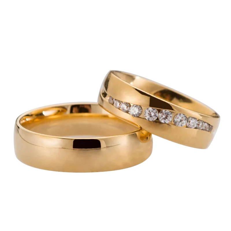 wholesale his and hers pair matching wedding rings gold 14k 18k couple promise anniversary ring stainless steel jewelry