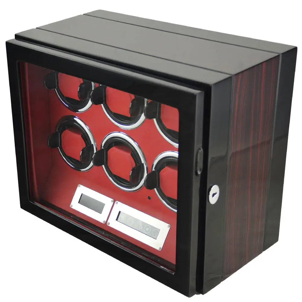 Luxury Automatic Watch Winder Mabuchi mute motor 6 Wood Vertical Rotator with AC Power watch box LED Lights GC03-L21ER-L-AR
