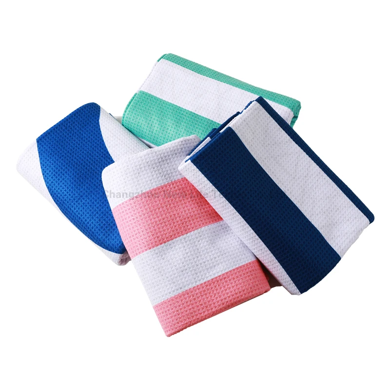 High quality and low price quick dry microfiber double sides printed recycled sand free waffle beach towels with matching bag