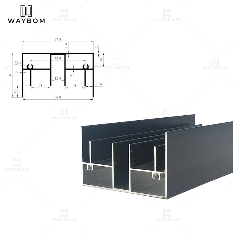 Waybom luxury aluminum four glass door frame metal wardrobe sliding 2 door style B door profiles home minimalist design