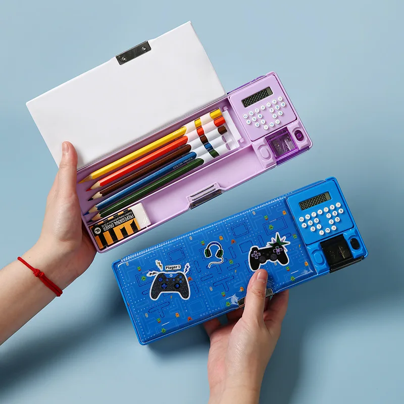 Multifunctional stationery box, high-value creative storage pencil box for boys and girls, double-layer pencil box