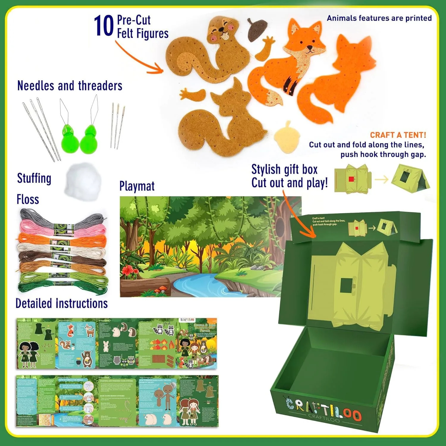 Fun and educational animal craft set for kids age 7-12 sew your own felt animals craft kit for beginners
