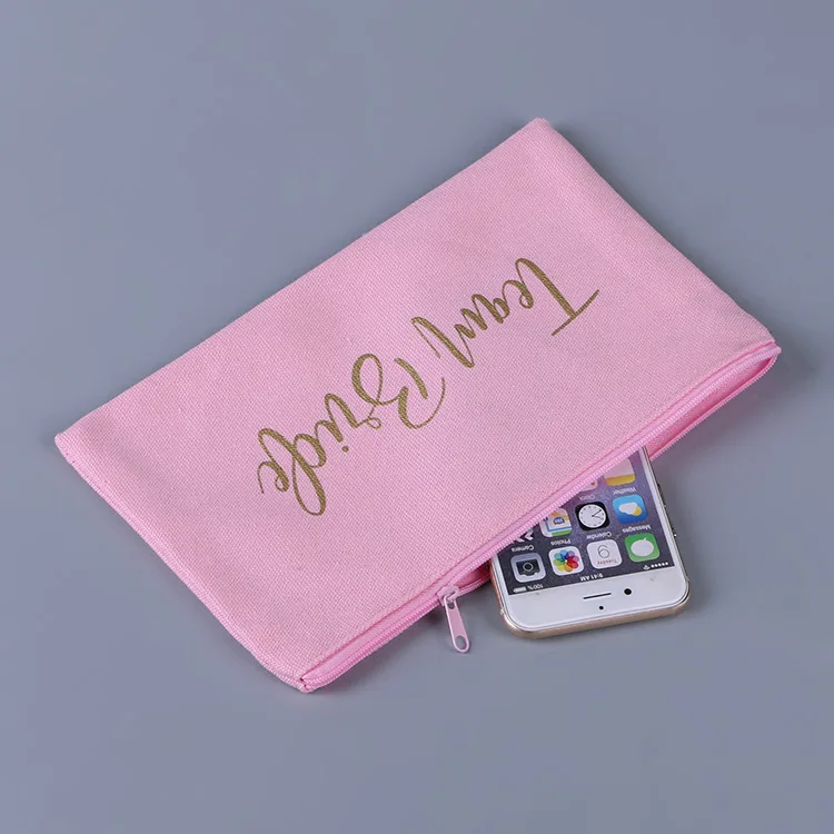 Travel Bride Zipper Makeup Customized Cosmetic Bag Cotton Canvas Zipper Pouch with Custom Logo
