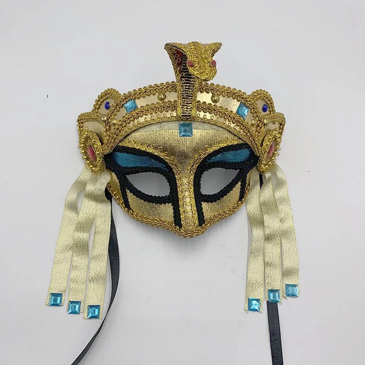 Egyptian Cleopatra Mask Headpiece Crown Pharaoh Ancient Queen Masquerade Party, Egyptian Mask with Glasses Gold/