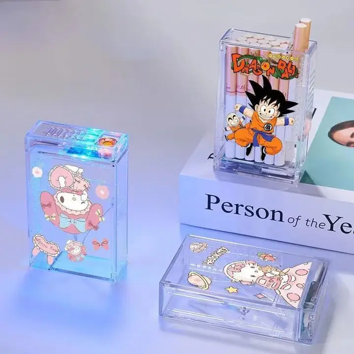 JiaXin transparent cigarette Protective Box Sanrio rechargeable lighter Plastic Acrylic Cigarette Case with usb lighter