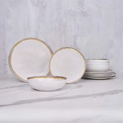 Luxury Shiny Side Round Shape Wholesale White Melamine Tableware Sets Restaurant Dinnerware Sets For Dinner